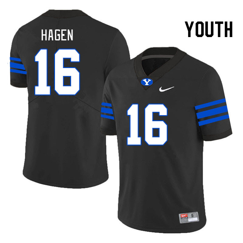 Youth #16 Cole Hagen BYU Cougars College Football Jerseys Stitched-Black - Click Image to Close